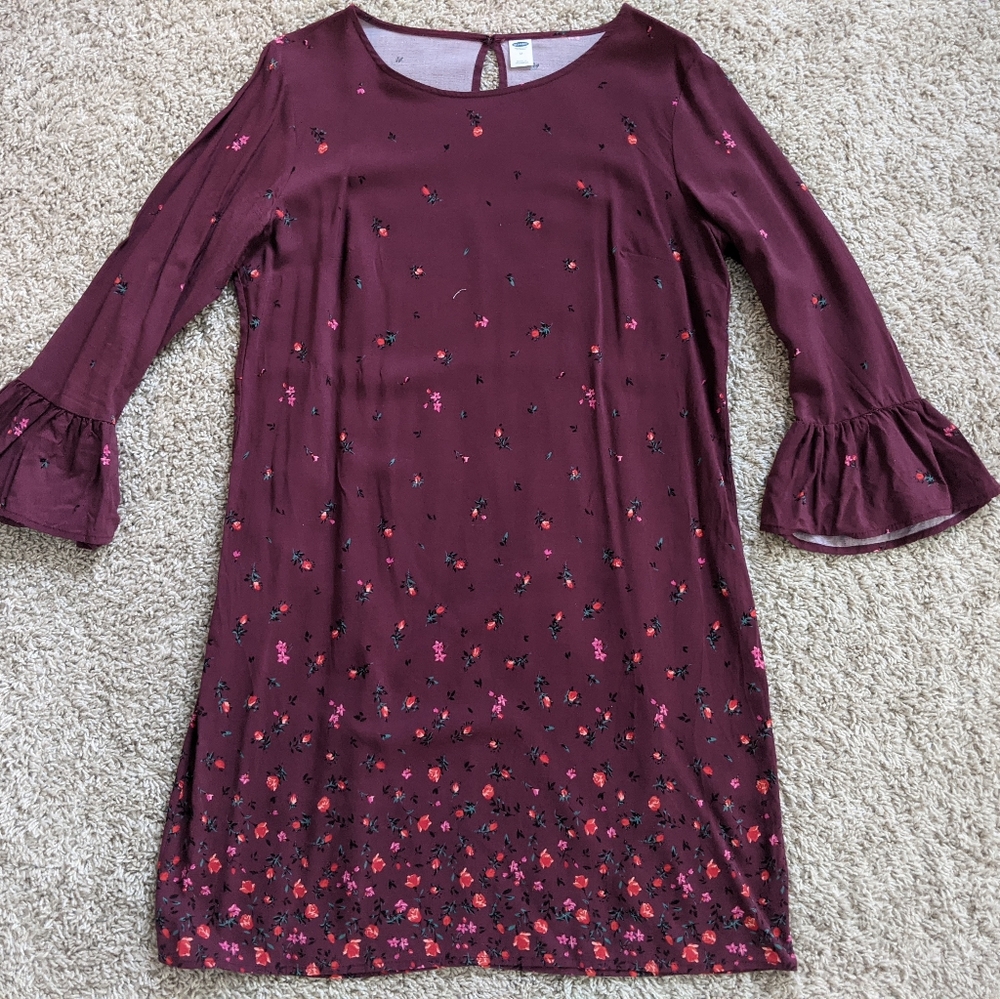 Old Navy Floral Maroon Burgundy Dress M